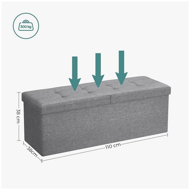 Entreb�nk - siddeb�nk med kiste 110 x 38 x 38 - lysegr� stof