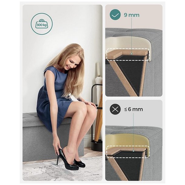 Entreb�nk - siddeb�nk med kiste 76 x 38 x 38 - lysegr� stof