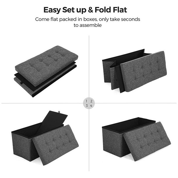 Entreb�nk - siddeb�nk med kiste 76 x 38 x 38 - m�rkegr� stof