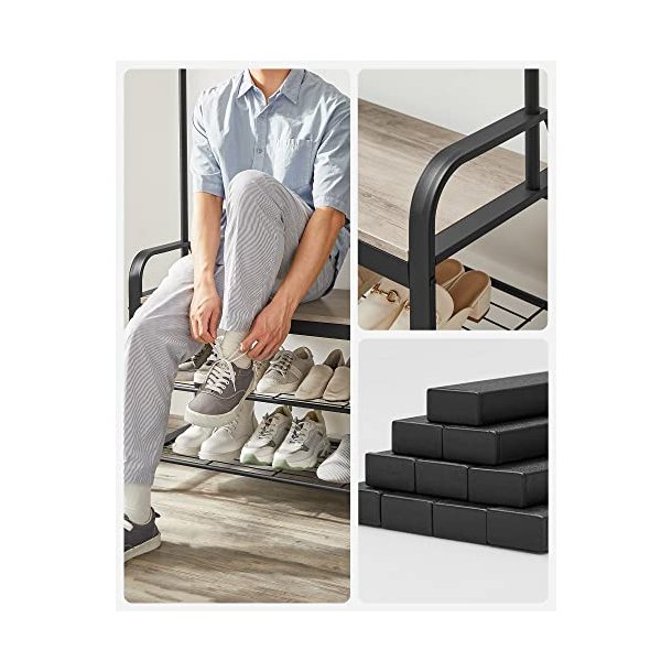 Garderobestativ med knager�kker og 2 skohylder - gr� beige