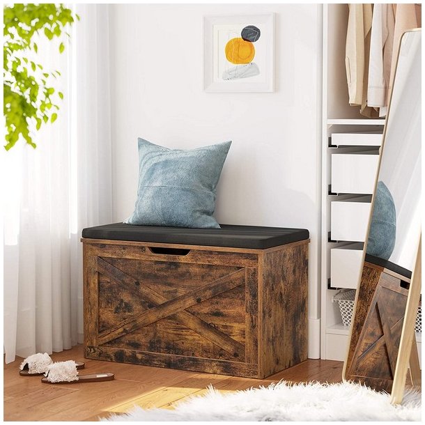 Siddeb�nk med opbevaringsrum - opbevaringsb�nk - rustik brun