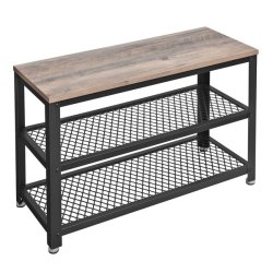 Skob�nk med 2 hylder - siddeb�nk med skohylder - gr� beige greige