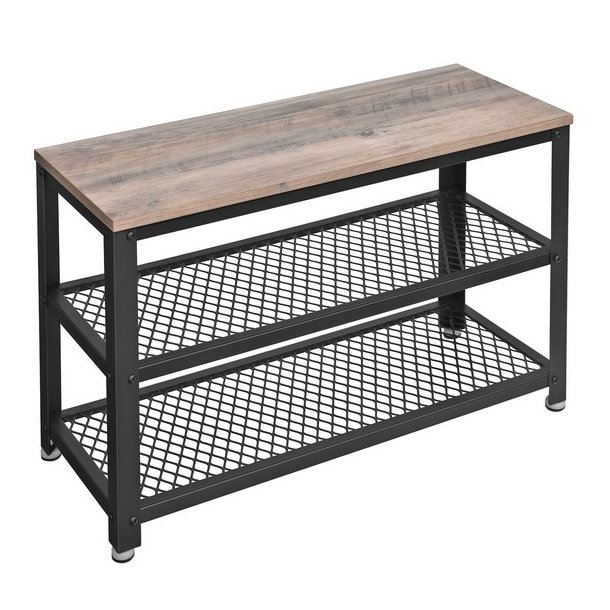 Skob�nk med 2 hylder - siddeb�nk med skohylder - gr� beige greige