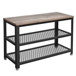 Skob�nk med 2 hylder - siddeb�nk med skohylder - gr� beige greige