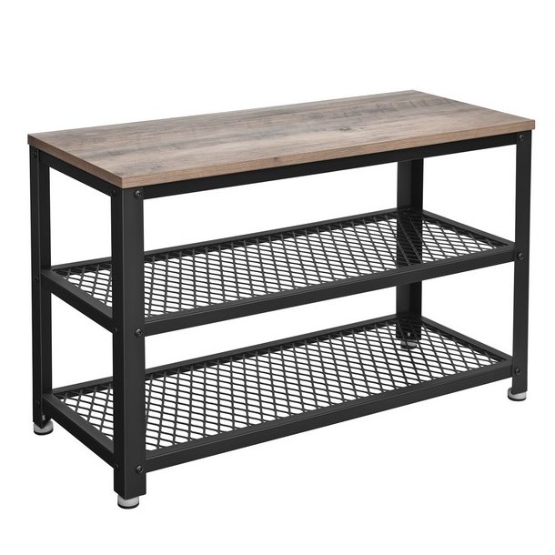 Skob�nk med 2 hylder - siddeb�nk med skohylder - gr� beige greige