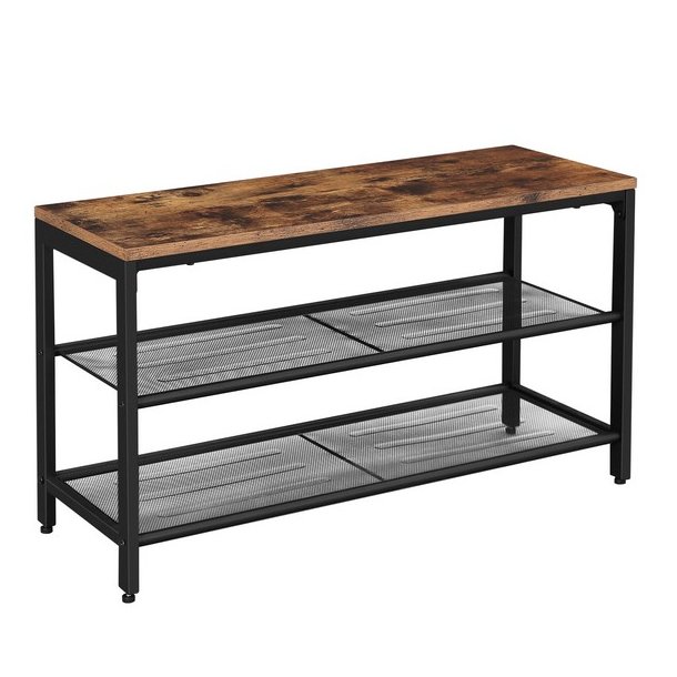 Skob�nk med 2 hylder - siddeb�nk med skohylder - rustik brun