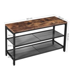 Skob�nk med 2 hylder - siddeb�nk med skohylder - rustik brun