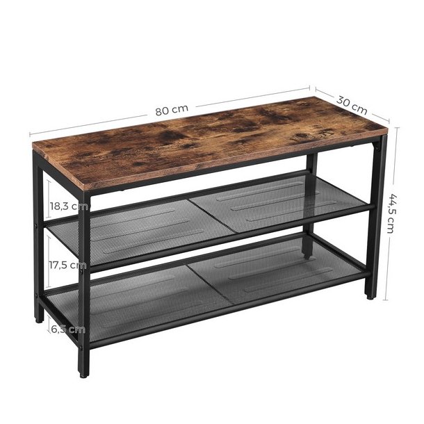 Skob�nk med 2 hylder - siddeb�nk med skohylder - rustik brun