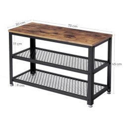 Skob�nk med 2 tr�dhylder - siddeb�nk med skohylder - rustik brun