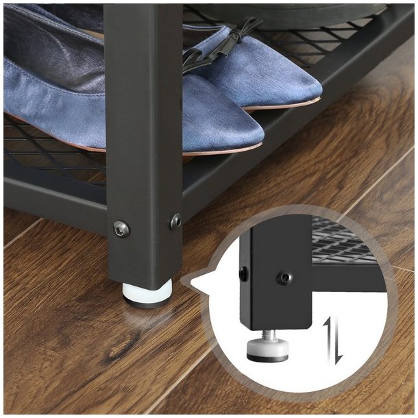 Skob�nk med 2 tr�dhylder - siddeb�nk med skohylder - rustik brun