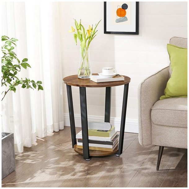 Sidebord - rundt i industrielt design - rustik brun � 50 x 57