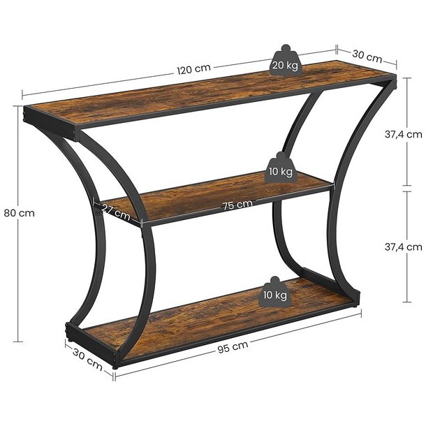 Konsolbord i industrielt design med buede ben - rustik brun