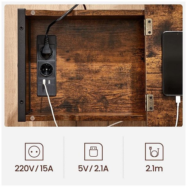 Sengebord - natbord med str�mstik - rustik brun sidebord