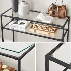 Konsolbord - sidebord med h�rdet glas og sort stel 100x35x80