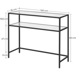 Konsolbord - sidebord med h�rdet glas og sort stel 100x35x80
