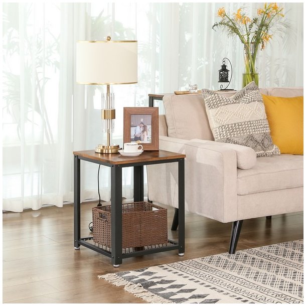 Sidebord - firkantet i industrielt design - rustik brun 45x45x55