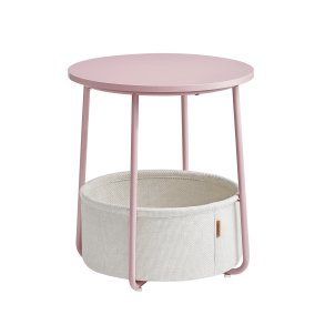 Sidebord - rundt hj�rnebord med stofkurv - pink �45 x H50 cm