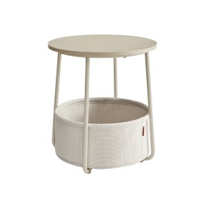 Sidebord - rundt hj�rnebord med stofkurv - creme hvid �45 x H50 cm