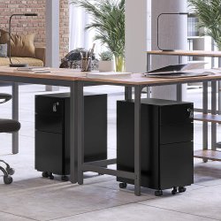 Arkivskab p hjul, med ls og 3 skuffer - sort 30x45x60 cm