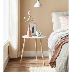 Indskudsborde - 2 runde sideborde - hvid/brun sofabordss�t