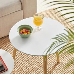 Indskudsborde - 2 runde sideborde - hvid/brun sofabordss�t