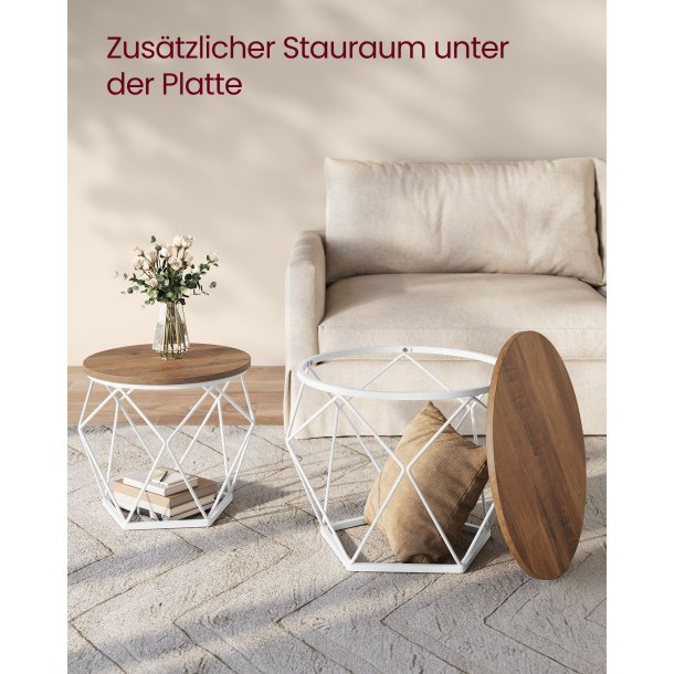 Sofabordss�t - 2 sideborde - runde sofaborde - rustik brun