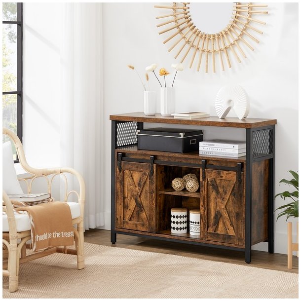 Sk�nk med skabe og skydel�ger - rustik brun sk�nk 100 x 33 x 80