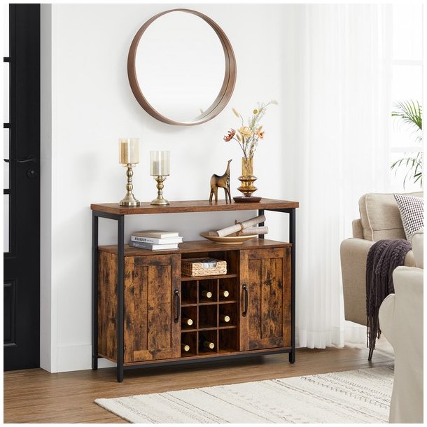 Sk�nk med vinreol, skabe og l�ger - rustik brun 100 x 35 x 81,4