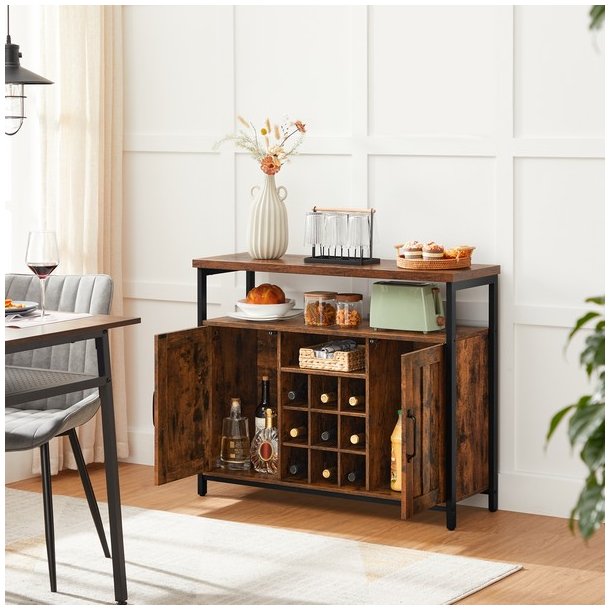 Sk�nk med vinreol, skabe og l�ger - rustik brun 100 x 35 x 81,4