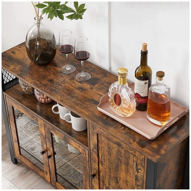 Sk�nk med skabe og hylder - rustik brun sk�nk 110 x 33 x 75