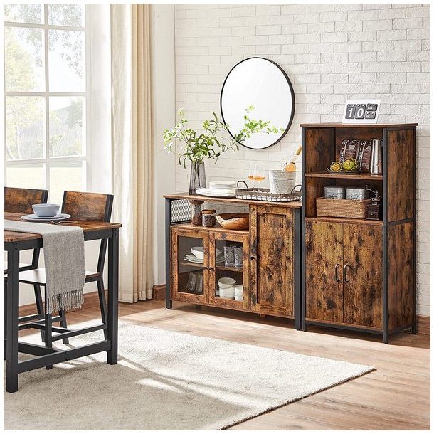 Sk�nk med skabe og hylder - rustik brun sk�nk 110 x 33 x 75