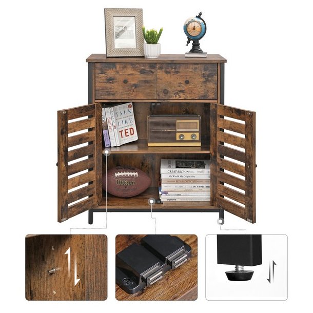 Kommode med skabe og skuffe - rustik brun skab 70 x 30 x 80