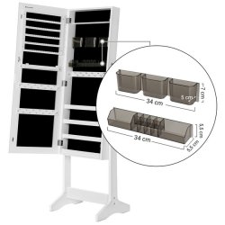 Smykkeskab - spejlskab med rum til makeup og smykker - hvid