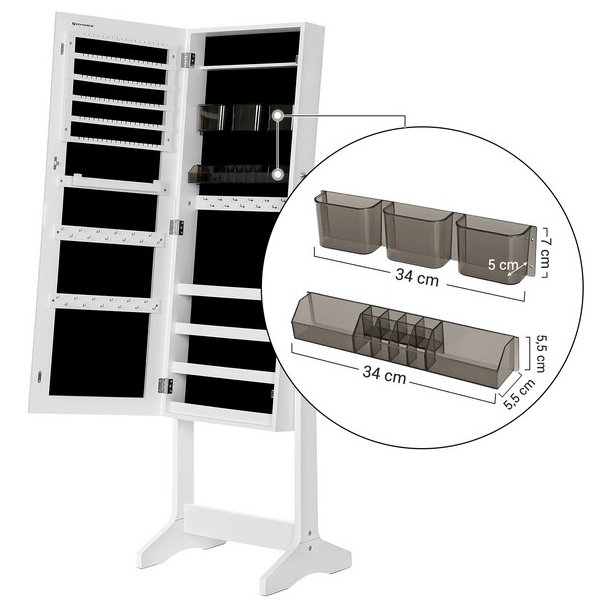 Smykkeskab - spejlskab med rum til makeup og smykker - hvid