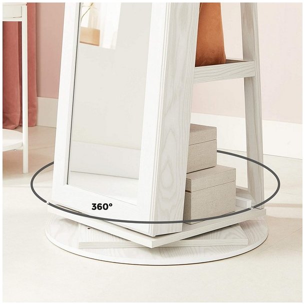 Smykkeskab, drejeligt skab med spejl, spejlskab til smykker