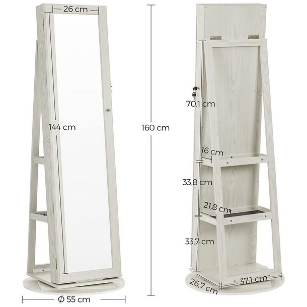 Smykkeskab, drejeligt skab med spejl, spejlskab til smykker