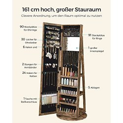 Smykkeskab - roterende spejlskab til smykker og makeup - brun