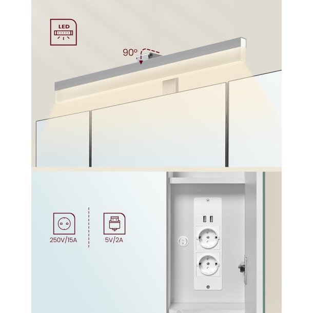 Badev�relsesskab - overskab - spejlskab med str�mstik - hvid