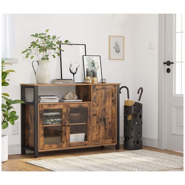 Sk�nk med skabe og hylder - rustik brun sk�nk 110 x 33 x 75