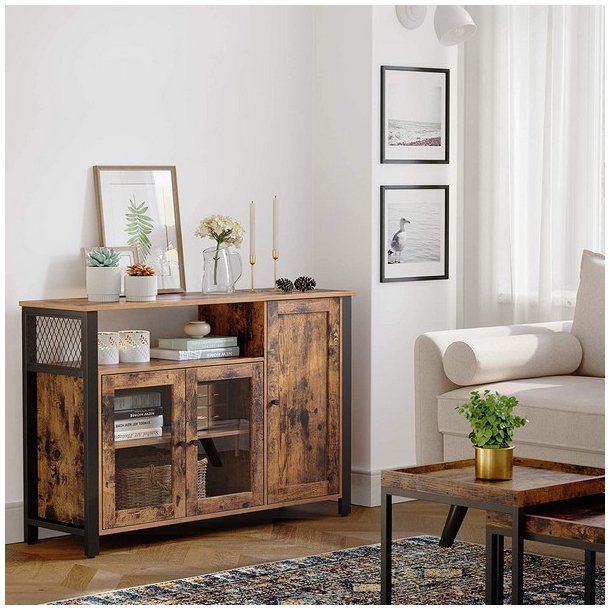 Sk�nk med skabe og hylder - rustik brun sk�nk 110 x 33 x 75