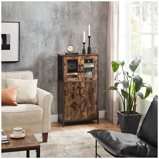 Sk�nk med skabe og glasl�ger - vitrineskab - rustik brun 60x30x108