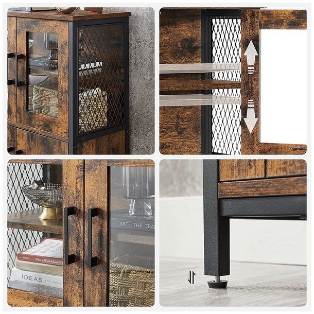 Sk�nk med skabe og glasl�ger - vitrineskab - rustik brun 60x30x108