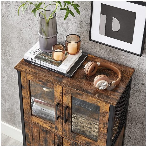 Sk�nk med skabe og glasl�ger - vitrineskab - rustik brun 60x30x108