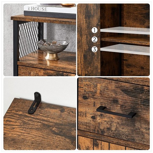 Sk�nk med skab og skuffe - rustik brun opbevaringsskab 60x30x108