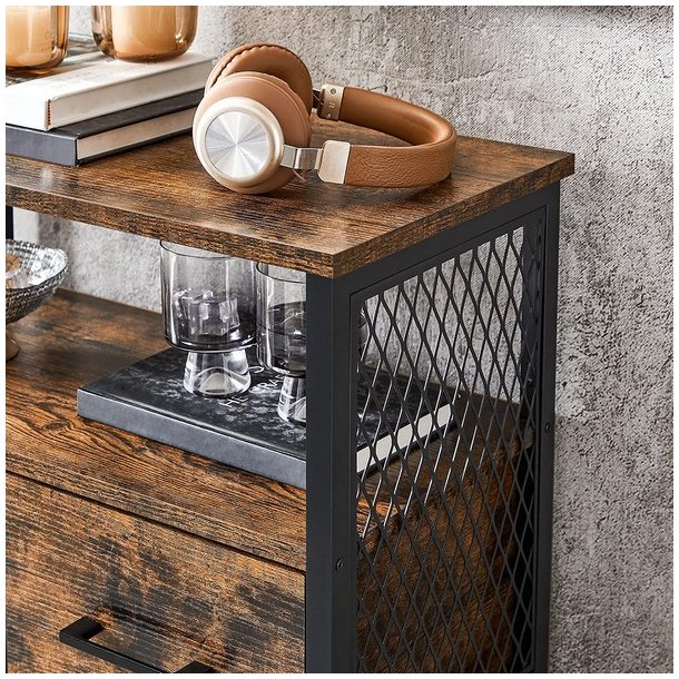 Sk�nk med skab og skuffe - rustik brun opbevaringsskab 60x30x108