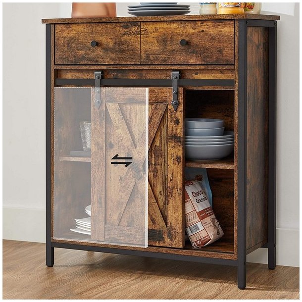 Sk�nk med skuffe og skab og skydel�ge - rustik brun 70x30x80