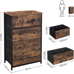 Kommode med 5 stofskuffer i industrielt design - rustik brun