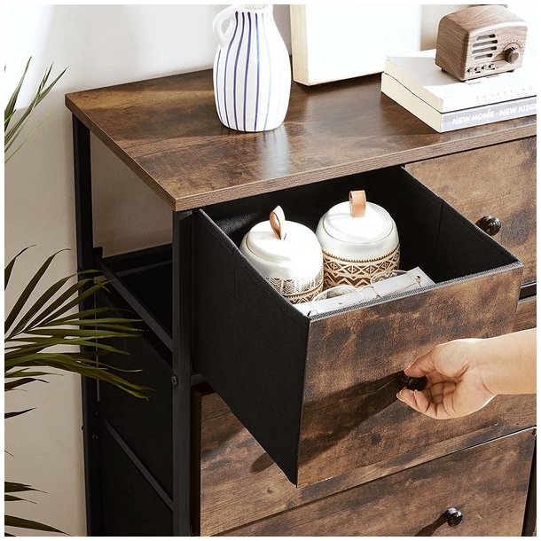 Kommode med 5 stofskuffer i industrielt design - rustik brun