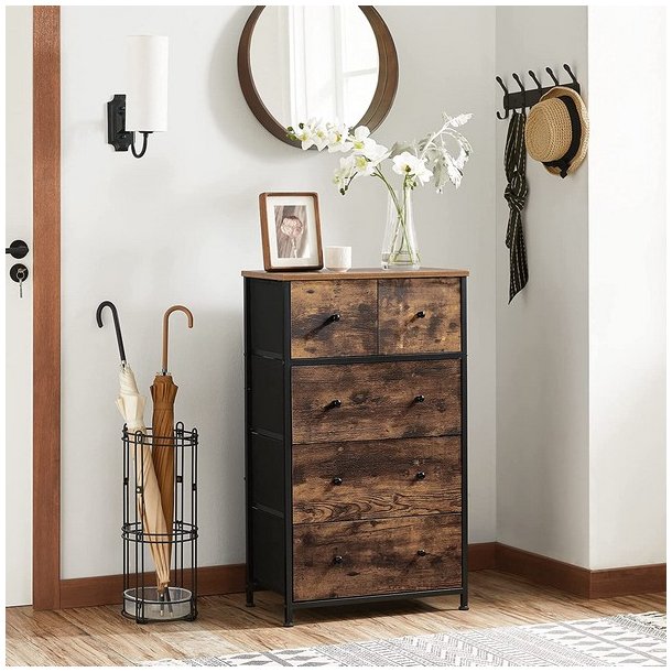 Kommode med 5 stofskuffer i industrielt design - rustik brun