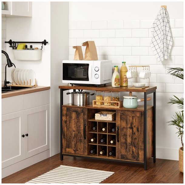 Sk�nk med vinreol, skabe og l�ger - rustik brun 100 x 35 x 81,4